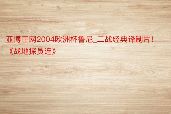 亚博正网2004欧洲杯鲁尼_二战经典译制片！《战地探员连》